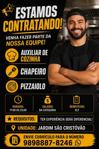 Vaga emprego: chapeiro e pizzaiollo