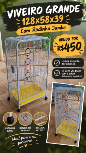 Viveiro Grande 128x58x39 Com Rodinha Jumbo