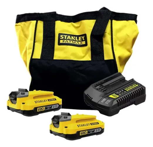 Kit com 2 Baterias 2Ah 20V Max* com Carregador 2Ah Bivolt + Bolsa Stanley SCB222CK-BR