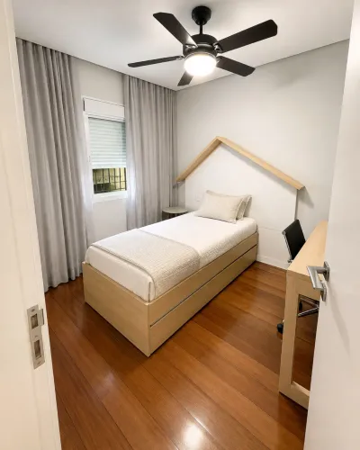 CAMA DE SOLTEIRO PLANEJADA + CAMA AUXILIAR + CABECEIRA CASINHA