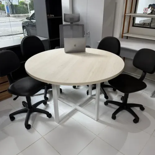 mesa redonda 1,20m com pés estilo metalon industrial