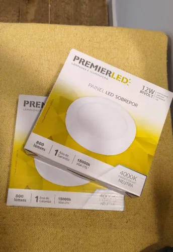 2x Plafon Sobrepor Redondo Led 12w Painel 17x17 Branco Neutro 4000k