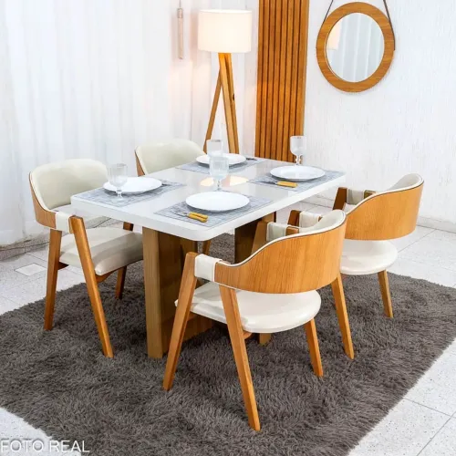 Mesa Jantar 120m + 4 Cadeiras Florença Corino Avelã rf7