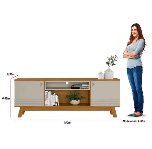 Rack Retrô 1,80m Off White e Amadeirado - Impecável (4x sem juros)