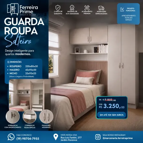 GUARDA-ROUPA SOLTEIRO PLANEJADO - PROMOÇÃO!