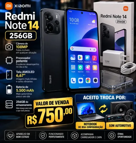 Redmi Note 14 256GB à venda - R$ 750,00 | Aceito troca