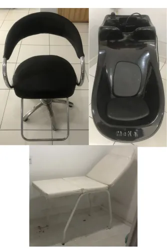 Conjunto de Lavatório, Cadeira de Cabeleireiro e Maca de salão de beleza
