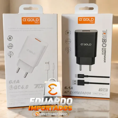Carregador Tipo-C 30w Turbo A'GOLD PRO QC 4.0 Rápido