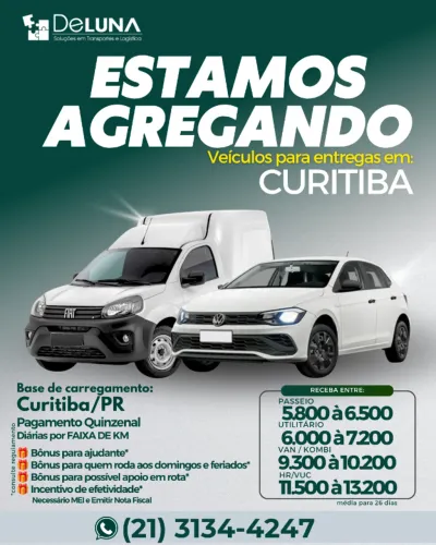 CURITIBA/PR - ESTAMOS AGREGANDO VEÍCULOS!