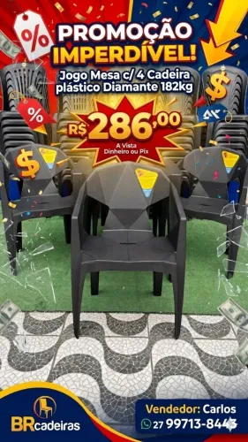 Jogo de Mesa plastico com 4 Cadeira Daimond 182kg