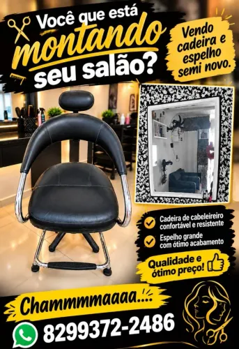 Cadeira e espelho para salão de beleza