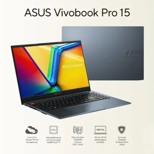 Notebook Gamer ASUS Vivobook Pro 15, Core i9, 16GB RAM, GeForce RTX3050, SSD