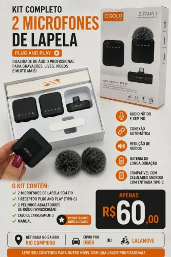 KIT COM 2 MICROFONES DE LAPELA SEM FIO ? NOVO | R$ 60