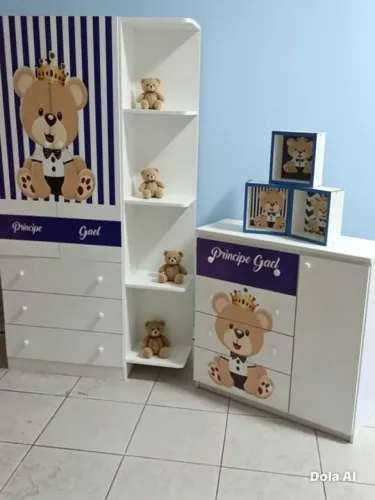Kit Guarda roupa com prateleira lateral, cômoda sapateira e 3 nichos fechados