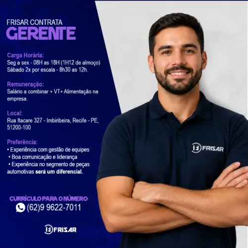 Vaga para gerente - Loja em Recife