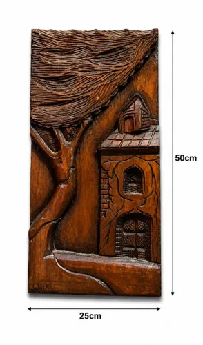 Quadro entalhado 3D Casa da Árvore, madeira maciça Itaúba 50x25