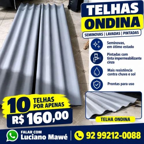 10 Telhas Ondina lavadas e pintadas com tinta impermeabilizante
