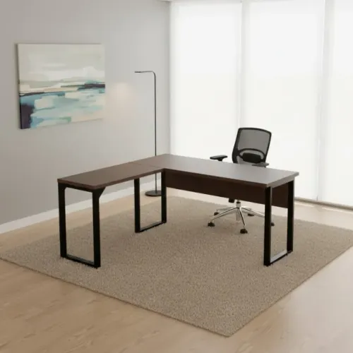 Mesa Escritório em L 1,50m Marsala Preto Design Amplo Resistente Ideal Escritórios + 25476