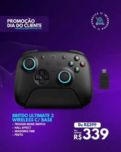 PROMOÇÃO DIA DO CLIENTE VÁLIDO ATÉ O DIA 17/09 CONTROLE 8BITDO ULTIMATE 2 WIRELESS C/BASE