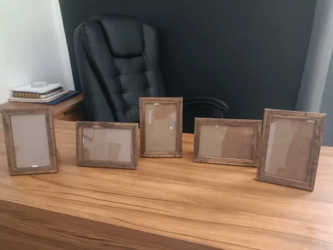Kit porta retrato (5) madeira e vidro