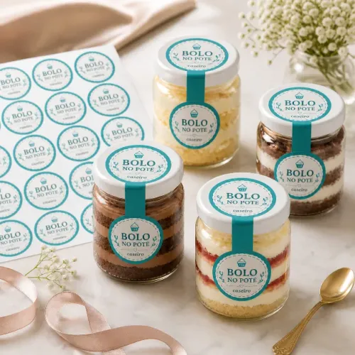200 Unidades ? Adesivos Personalizados 5x5 cm para Bolo no Pote