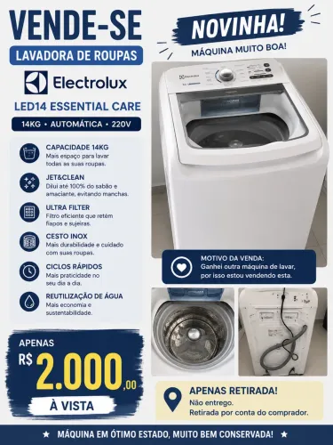 LAVADORA ELECTROLUX 14KG ? NOVINHA!