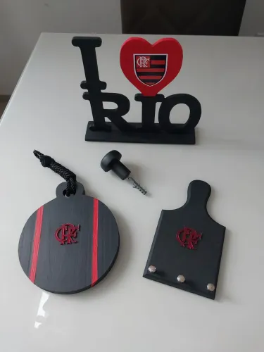 Kit Colar de Parede, Placa Decorativa e Porta Chaves - Temática Flamengo