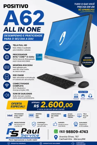 All In One Positivo Master A6200 22 Core I3 12°geração 8gb Expansível Até 64gb 256gb