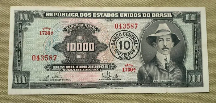 Cédula dos Santos Dumont c/ Carimbo Azul sob. Linda