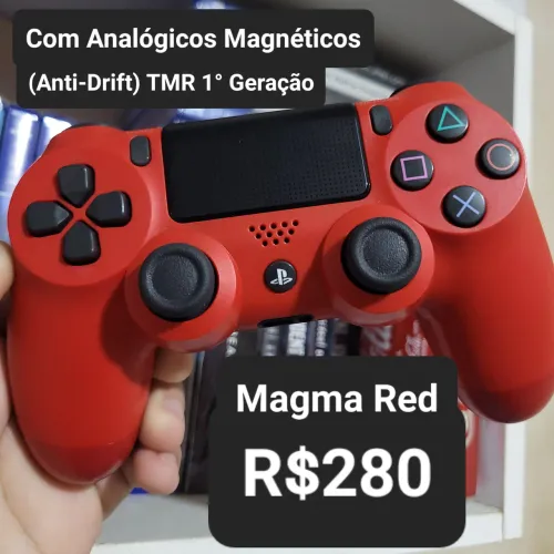 Controle PS4 Original Magma Red Com Analógicos Magnéticos Anti-Drift TMR 1° Geração