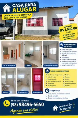 Aluga-se casa no Condomínio Santo Stevam 2 - Estrada de Ribamar