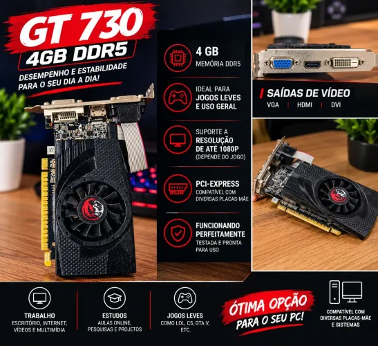 PLACA DE VÍDEO GT 730 4GB DDR5 Em Perfeito estado 
