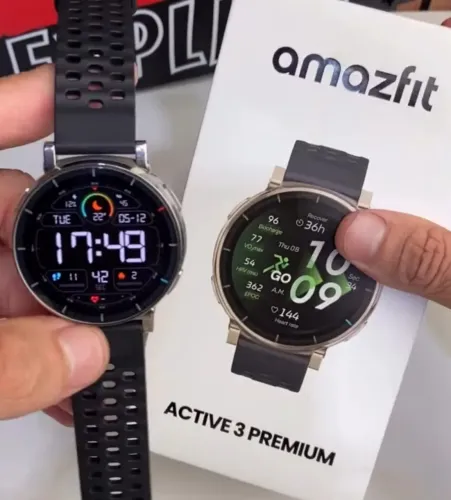 Amazfit Active 3 Premium 4Gb e tela Amoled 1.32"de safira