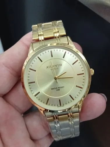 Relógio Atlantis Gold folheado unissex a prova dágua