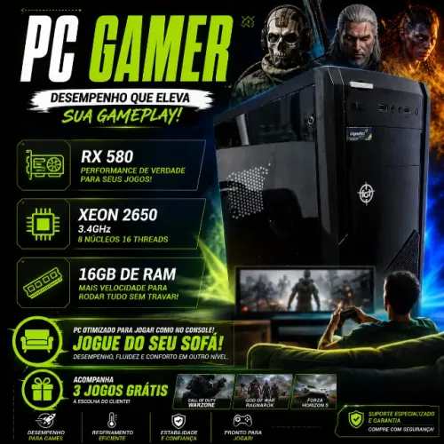 PC GAMER RX 580 8GB | SSD | 16 GB RAM | RODA GTA V, CS2, VALORANT, FORTINITE