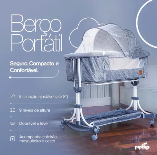 Berço Portátil Moisés Balanço Mosquiteiro Pipdip