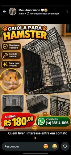 Vende-se uma gaiola para hamster ou co