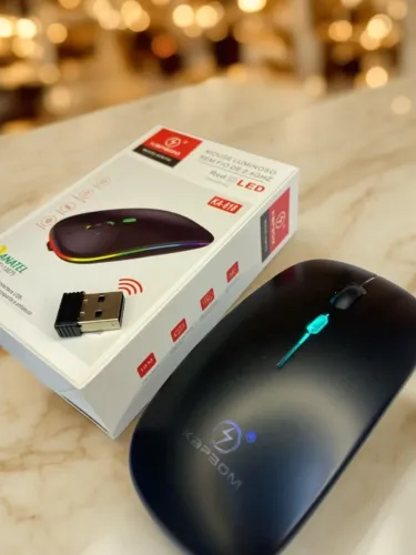 MOUSE LUMINOSO SEM FIO DE 2,4GHZ KAPBOM PRETO KA-618 an4