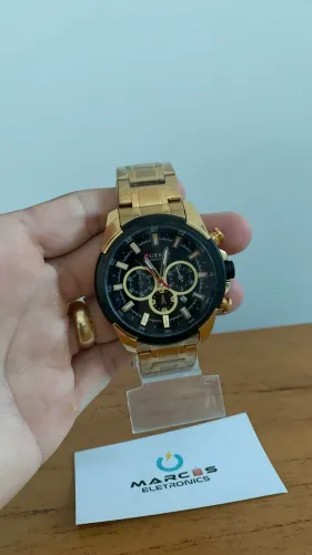 Relógio Analógico Curren Dourado Original Novo
