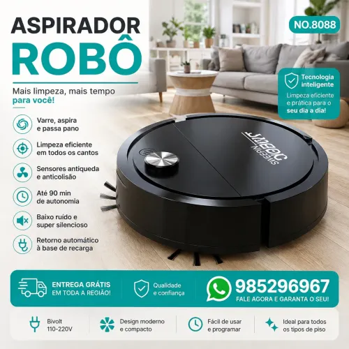 Aspirador Robô Inteligente 3 em 1 - Varre, Aspira e Passa Pano