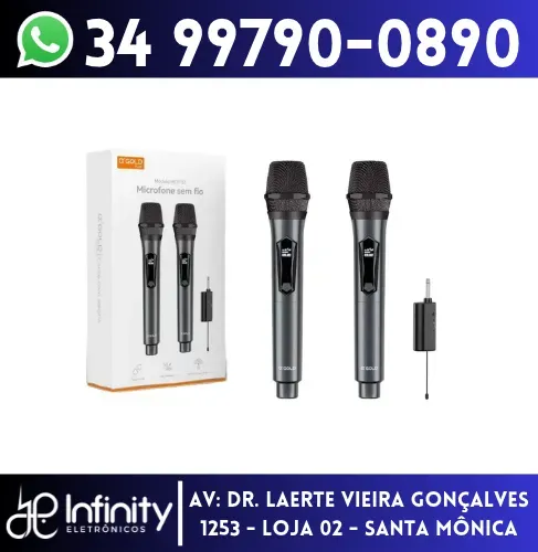 Microfone Sem Fio Duplo Recarregável com Receptor | Ideal para Karaokê, Igrejas, Palestras