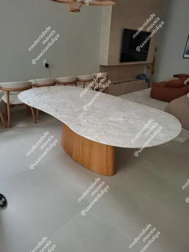 Mesa base madeira tampo organico 220x110 Bege Bahia