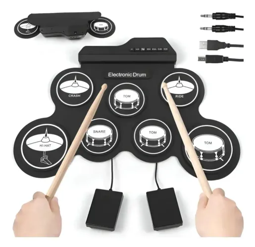 Bateria Eletrônica Musical Drum Dobrável Silicone 2 Pedais