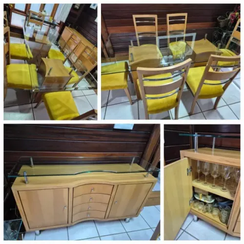 Conjunto Mesa de Jantar 6 cadeiras com Aparador de Madeira