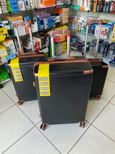 Kit 3 Malas de Viagem Rígidas - Preto com Detalhes Caramelo