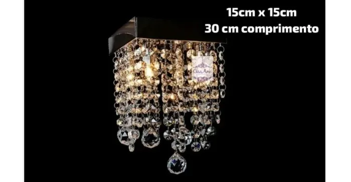 Lustre Quadrado com cristal legítimo e base inox Cissane