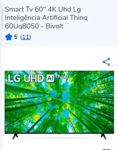 Smart TV 60 polegadas 4K Inteligência Artificial Bivolt LG NOVA na caixa