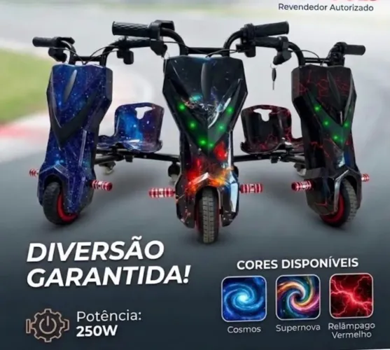 Triciclo elétrico 250w 80kg Com Bluetooth e Luzes
