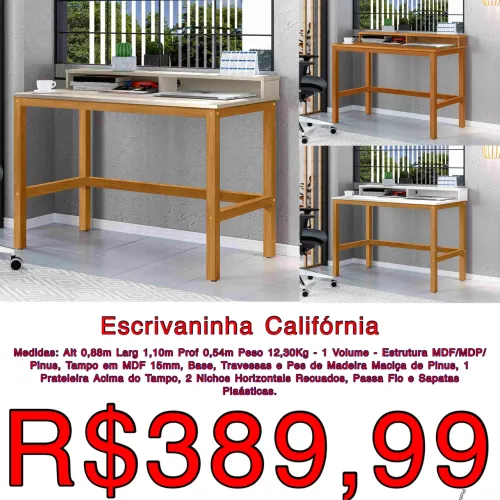 Escrivaninha mesa computador Califórnia / 2 cores disponíveis / frete grátis