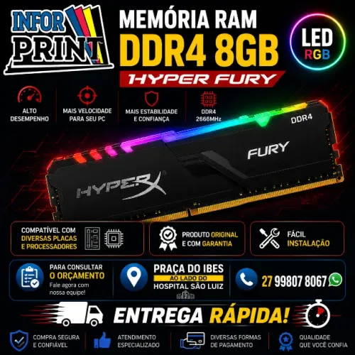 Memoria Ram ddr4 8g com led Hiper Fury